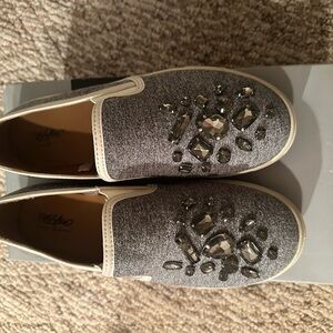 Vince Gray Slip-On Sneakers with Gem Embellishments